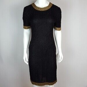 NEW Vintage 80's Laurence Kazar Black Silk Beaded Wiggle Dress